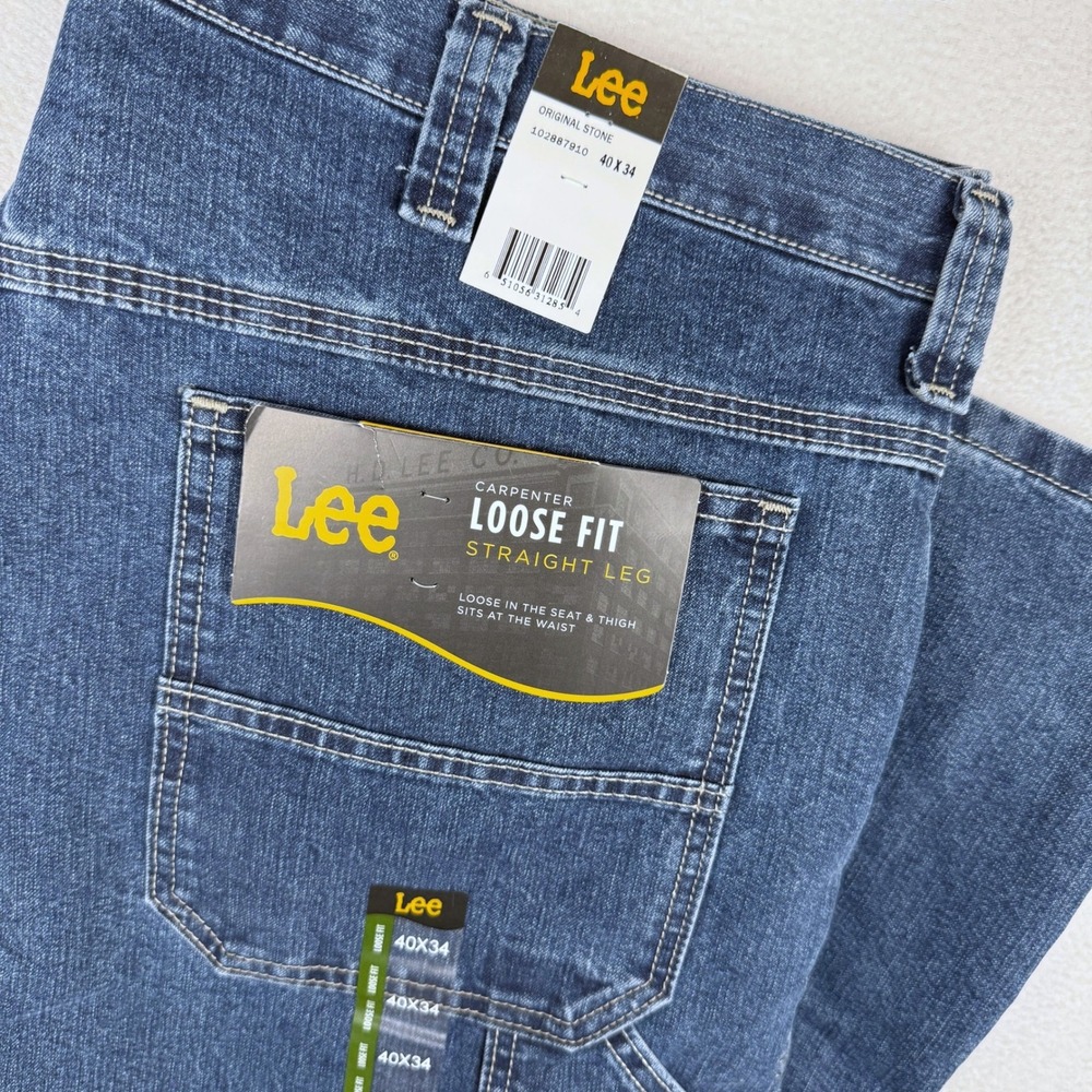 NWT Lee Carpenter Jeans Mens 40x34 Blue Loose Fit Straight Leg Denim Workwear